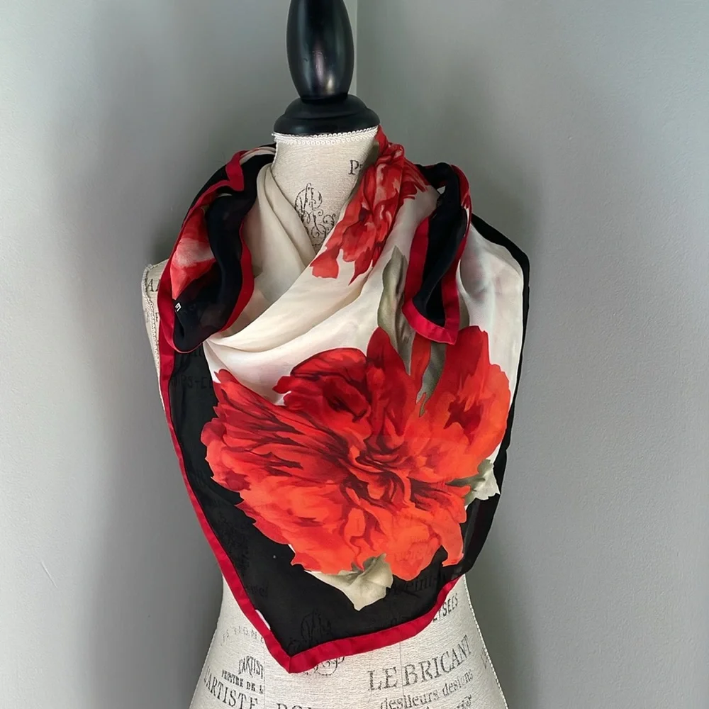 Vintage silk ECHO red floral scarf‎